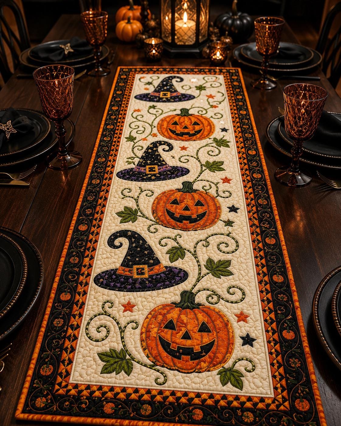 🎃 Runner da tavola trapuntato per Halloween – Una decorazione autunnale accogliente in pochi second