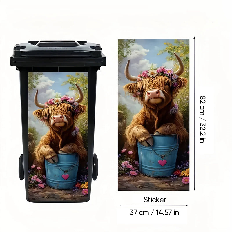 🐮 Adesivo per cestino con stampa floreale “Highland Cow”