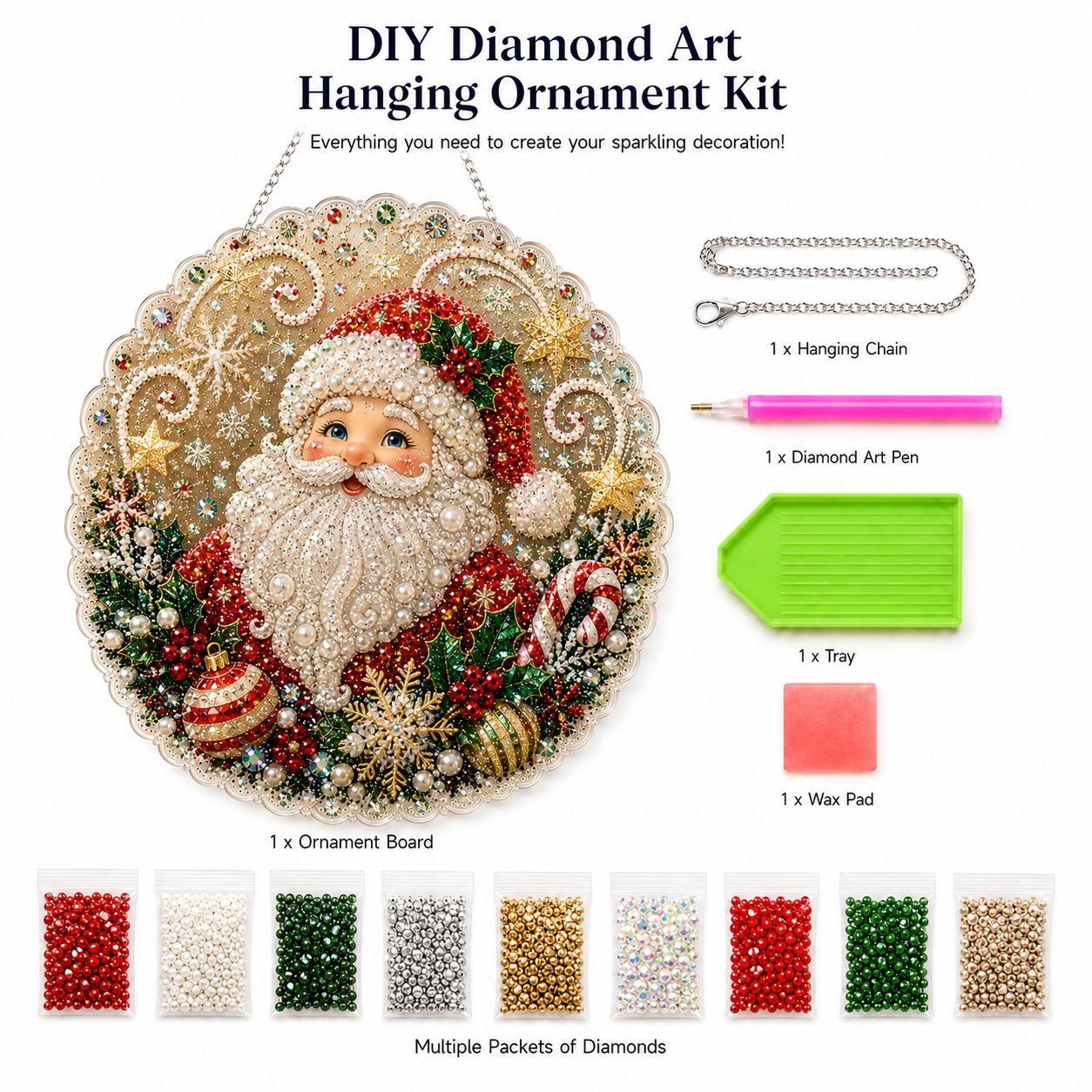 🎄Kit per decorazioni natalizie da appendere in stile Diamond Art con perline perlacee | Tela di lusso floccata con perline perlacee resistenti ai graffi e che non sbiadiscono – Decorazioni natalizie fai da te da appendere, realizzate a mano 🎅💎