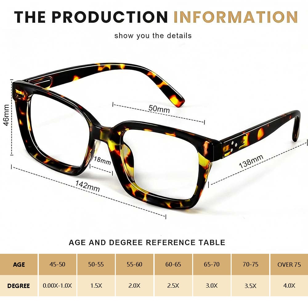 👓Confezione da 3 occhiali da lettura tartarugati – Occhiali da lettura oversize quadrati che bloccano la luce blu