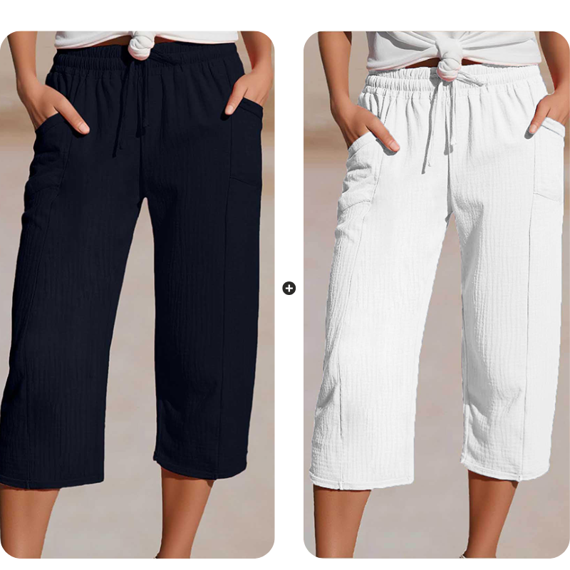 Pantaloncini da donna in cotone e lino a pieghe, tinta unit