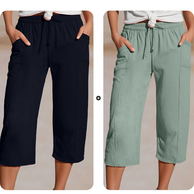 Pantaloncini da donna in cotone e lino a pieghe, tinta unit