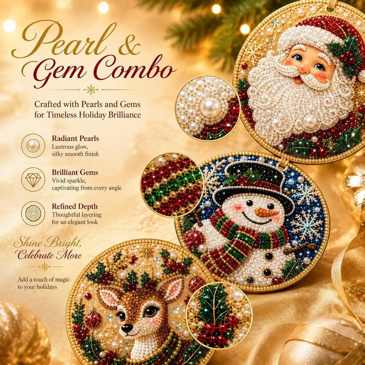 Kit fai da te per decorazioni natalizie con tecnica “diamond painting” – Decorazioni artigianali da appendere all'albero di Natal