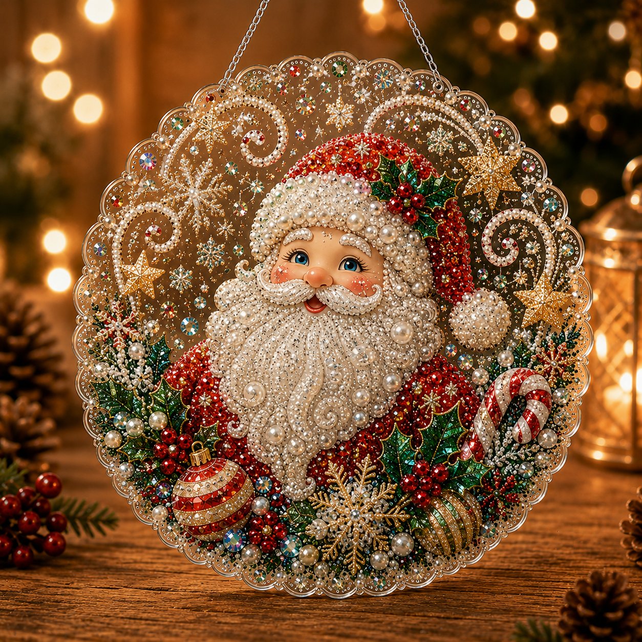 🎄Kit per decorazioni natalizie da appendere in stile Diamond Art con perline perlacee | Tela di lusso floccata con perline perlacee resistenti ai graffi e che non sbiadiscono – Decorazioni natalizie fai da te da appendere, realizzate a mano 🎅💎