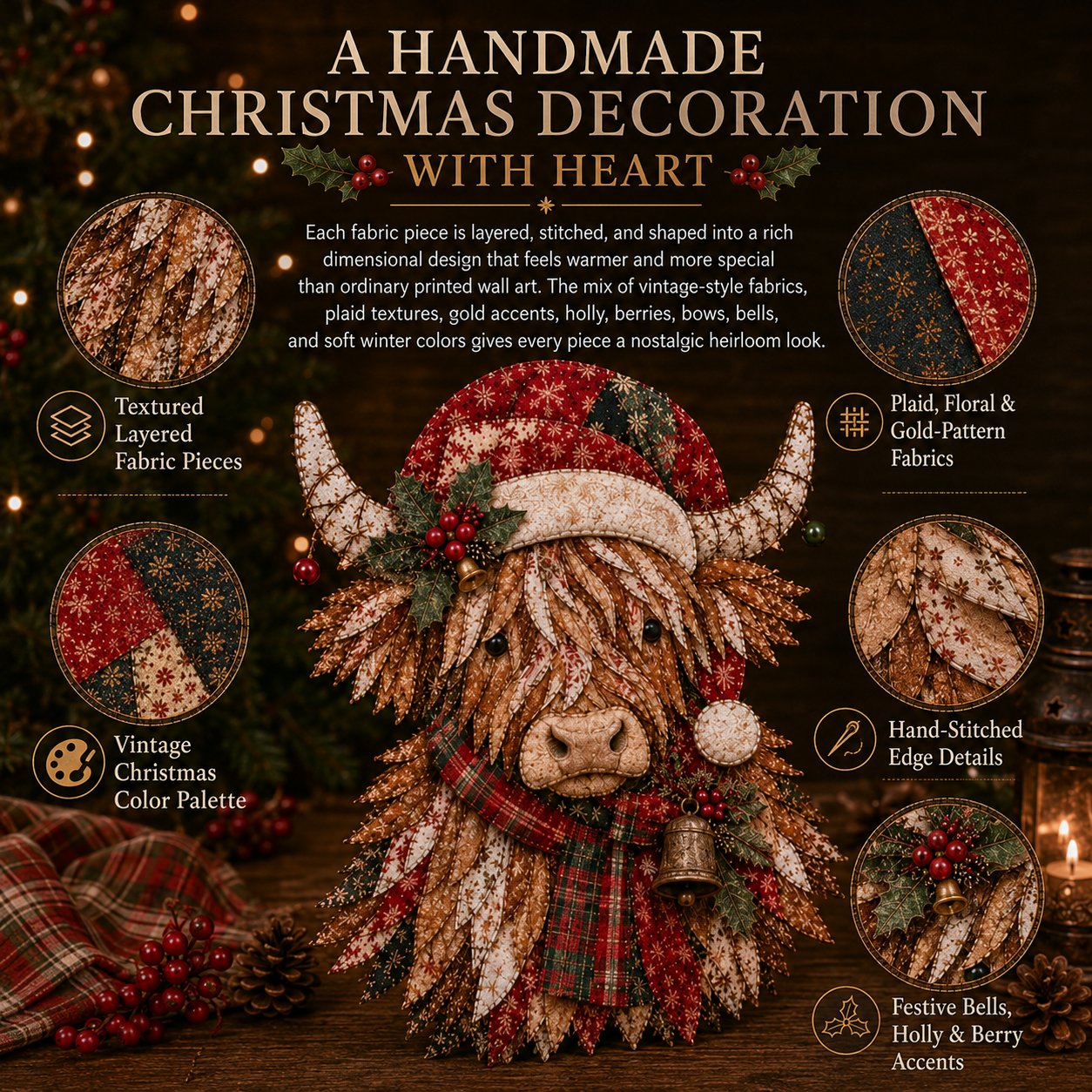 🔥ULTIMO GIORNO DI SCONTO DEL 49% - 🎅Set di decorazioni fai da te con tessuto patchwork natalizio – Risultati meravigliosi, non è richiesta alcuna esperienza