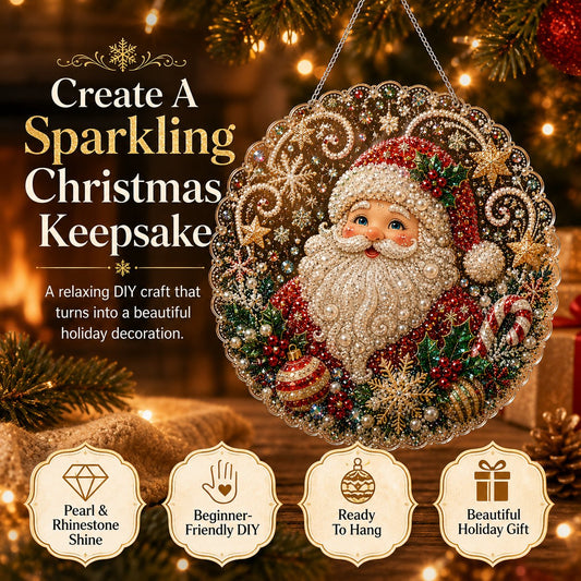 🎄Kit per decorazioni natalizie da appendere in stile Diamond Art con perline perlacee | Tela di lusso floccata con perline perlacee resistenti ai graffi e che non sbiadiscono – Decorazioni natalizie fai da te da appendere, realizzate a mano 🎅💎