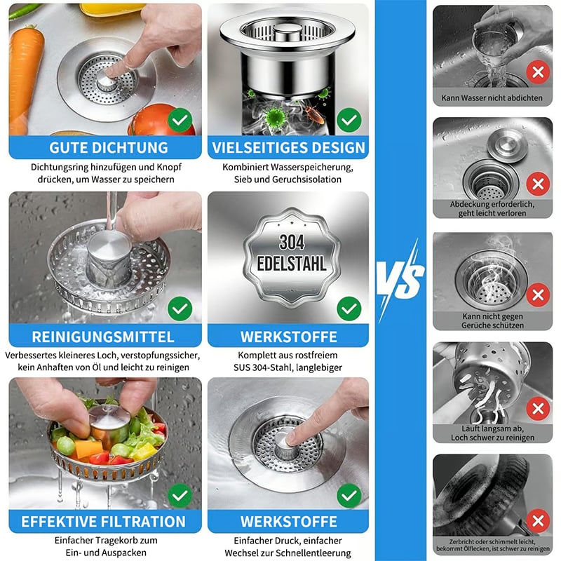 Filtro di scarico per lavello da cucina 3 in 1 migliorato