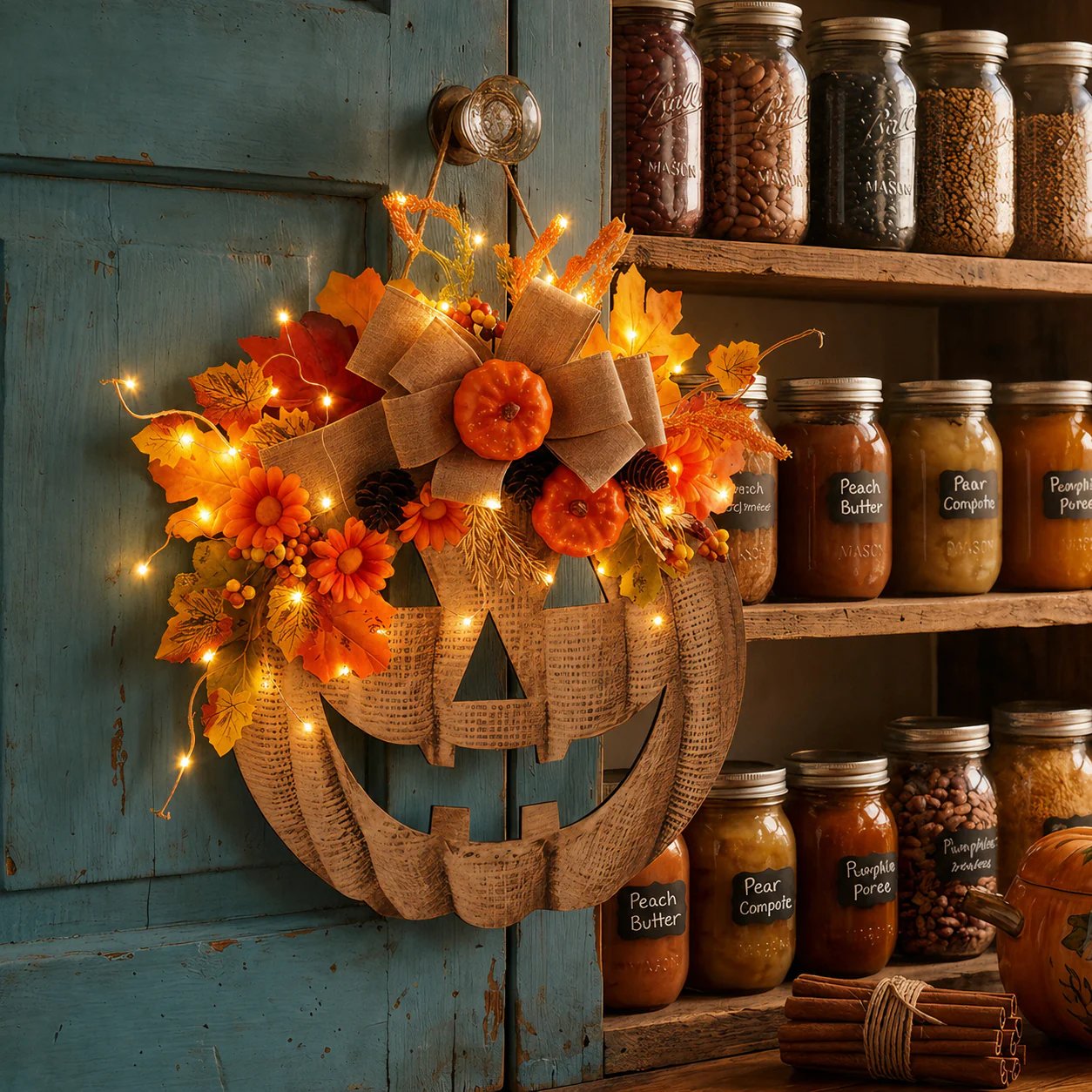 🎃✨ Ghirlanda di zucche in tela di juta illuminata