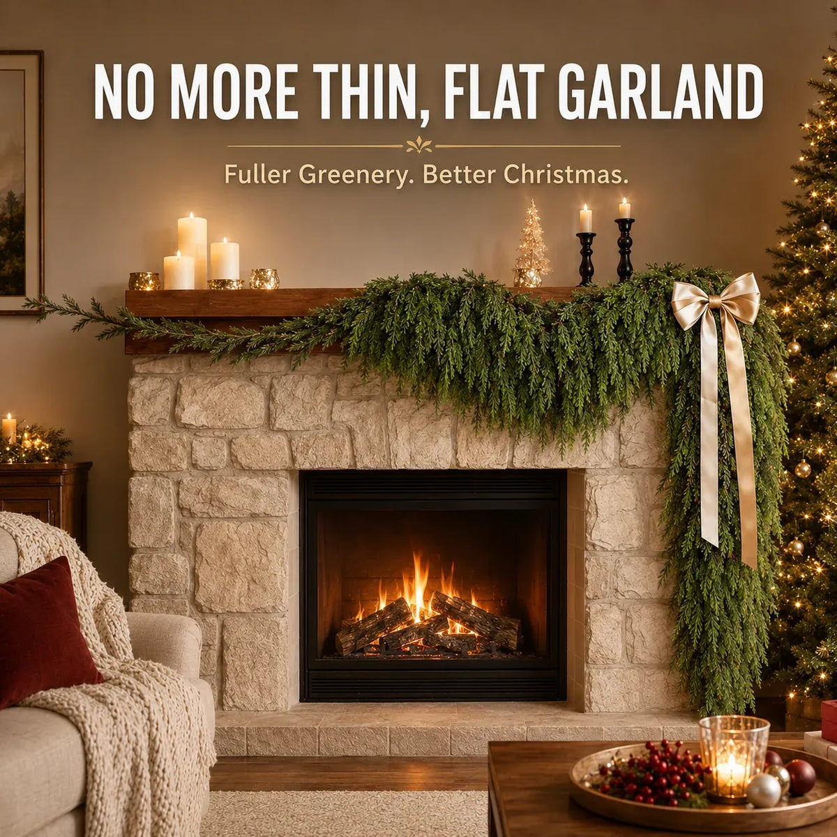 🎄 Confezione da 2 ghirlande in legno di cedro dall’effetto realistico – Rigogliosa vegetazione natalizi