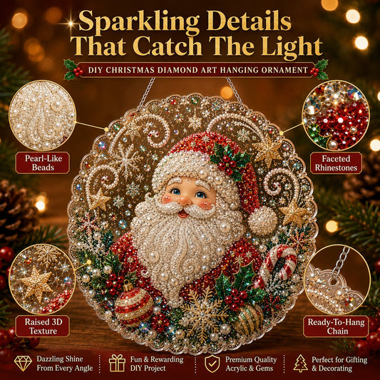 🎄Kit per decorazioni natalizie da appendere in stile Diamond Art con perline perlacee | Tela di lusso floccata con perline perlacee resistenti ai graffi e che non sbiadiscono – Decorazioni natalizie fai da te da appendere, realizzate a mano 🎅💎