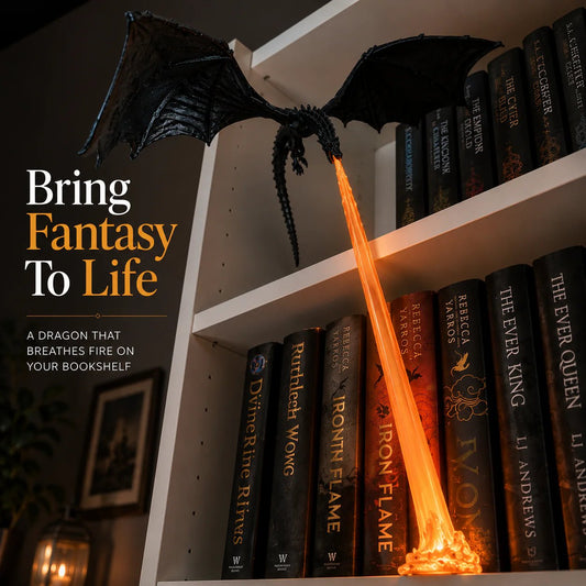 🐉 Lampada decorativa a forma di drago sputafuoco da scaffale + set di luci LED a forma di fiamma