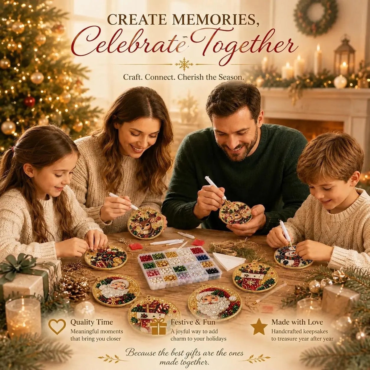 Kit fai da te per decorazioni natalizie con tecnica “diamond painting” – Decorazioni artigianali da appendere all'albero di Natal