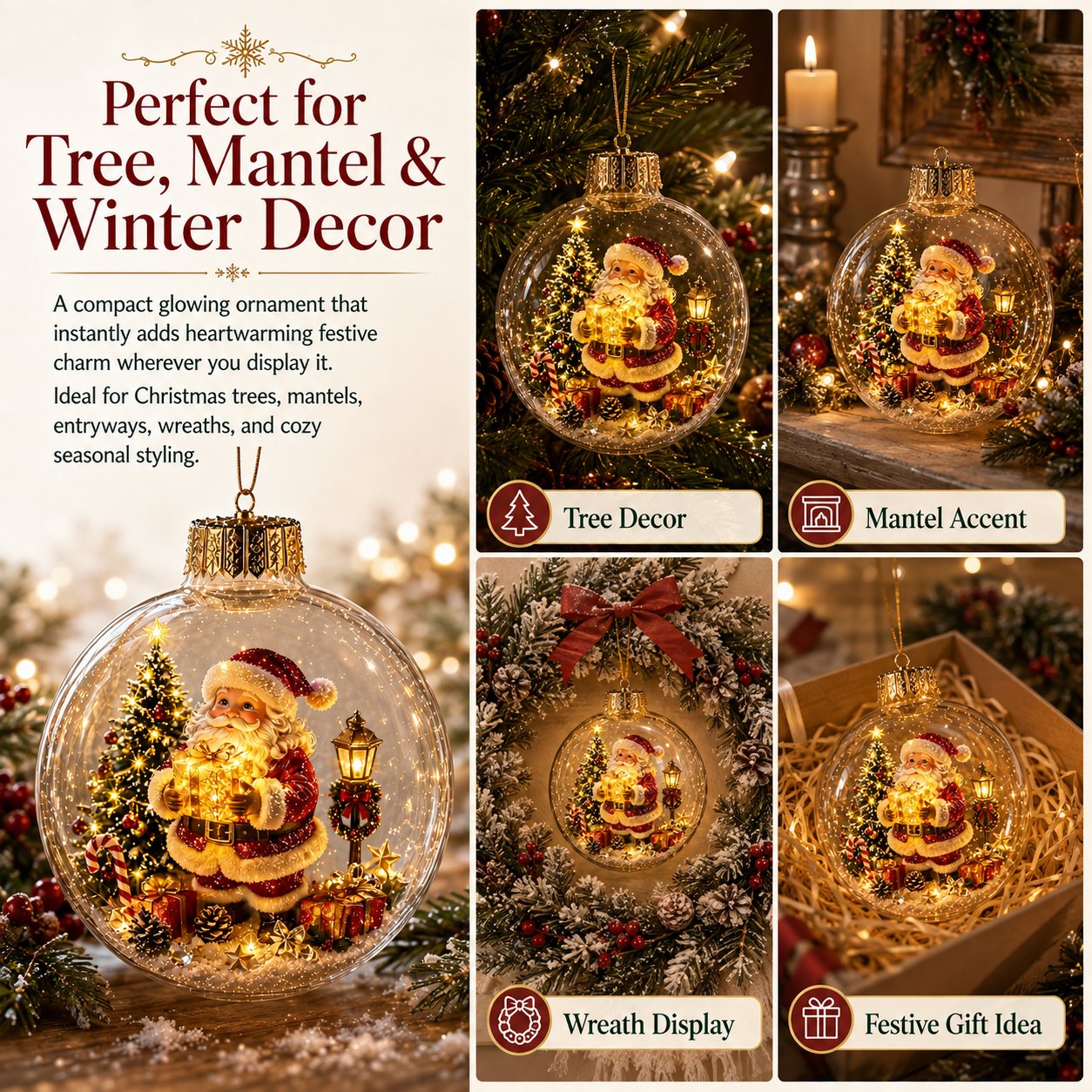 🎄Pallina di Natale luminosa con diorama natalizio – Un piccolo mondo invernale tra le tue mani