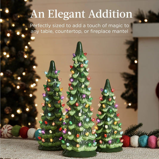 Albero di Natale in ceramica dipinto a mano con luci a led, pre-illuminato🎄