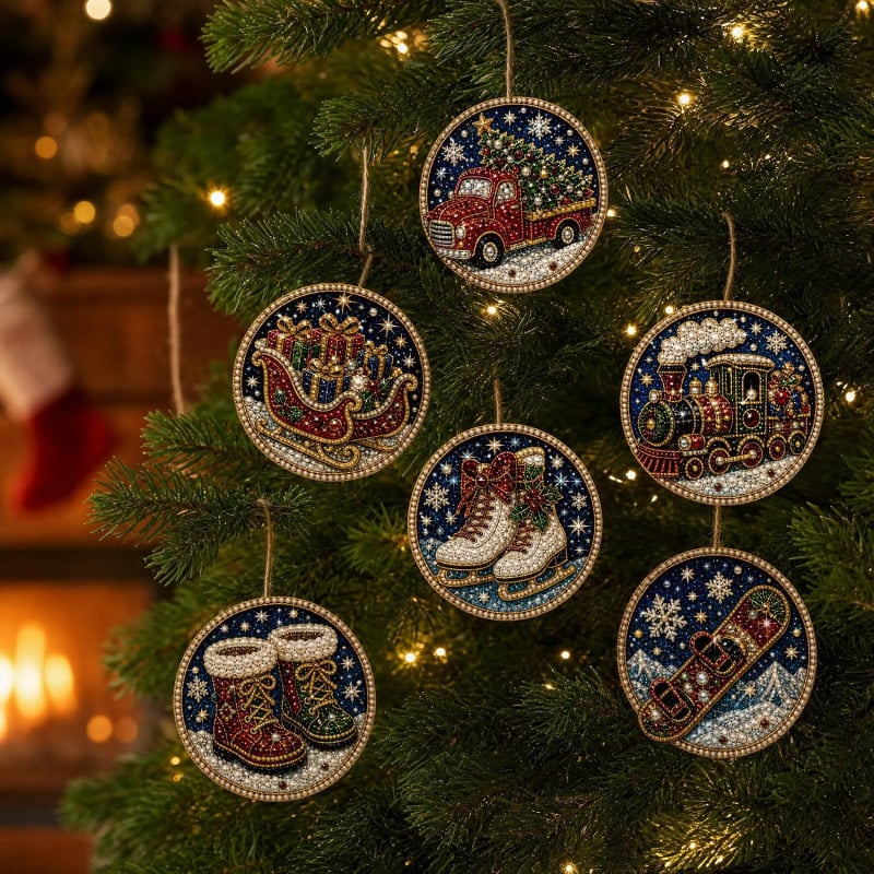 Kit fai da te per decorazioni natalizie con tecnica “diamond painting” – Decorazioni artigianali da appendere all'albero di Natal