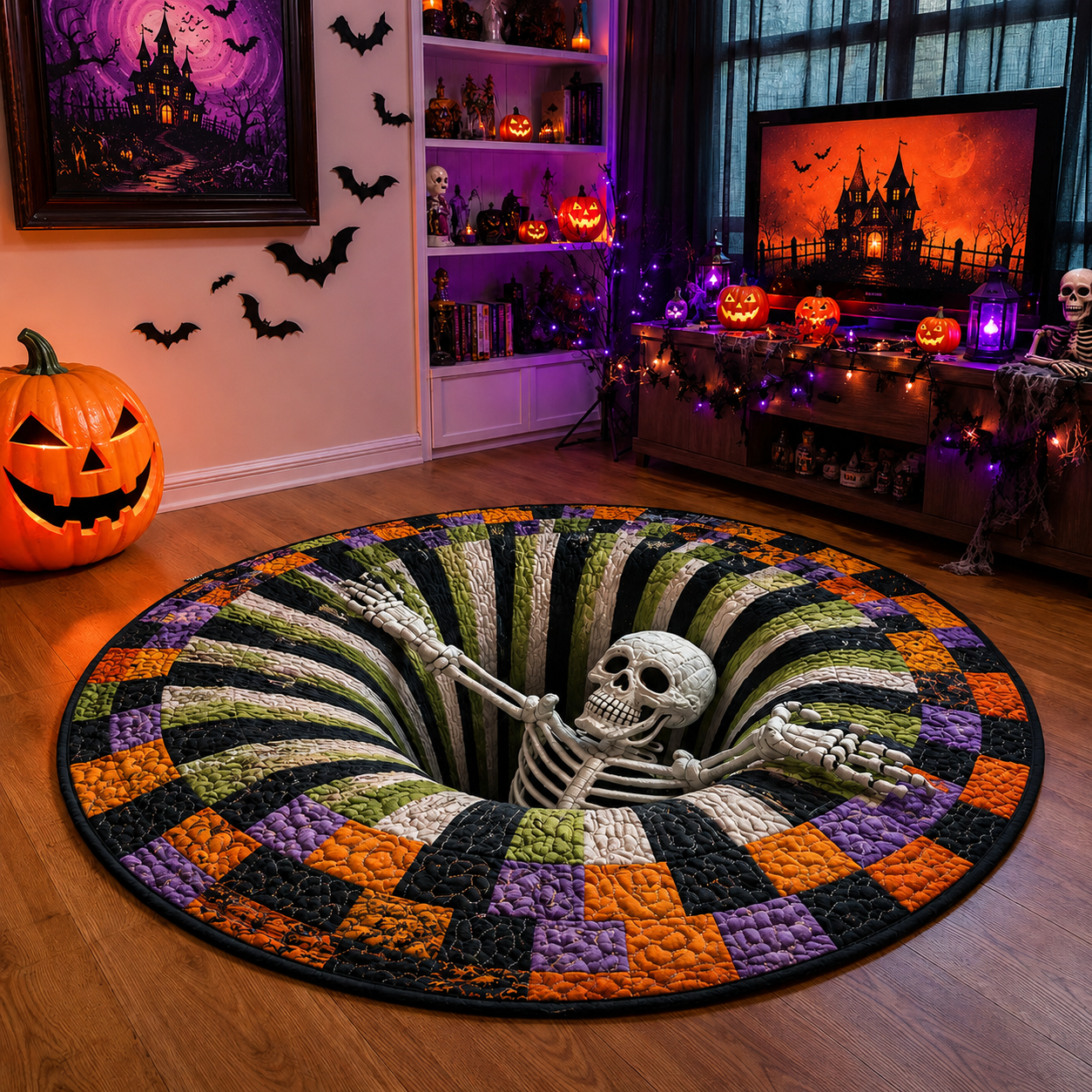 🎃 Tappeto rotondo trapuntato a forma di scheletro 3D “Vortex” per Hallowee