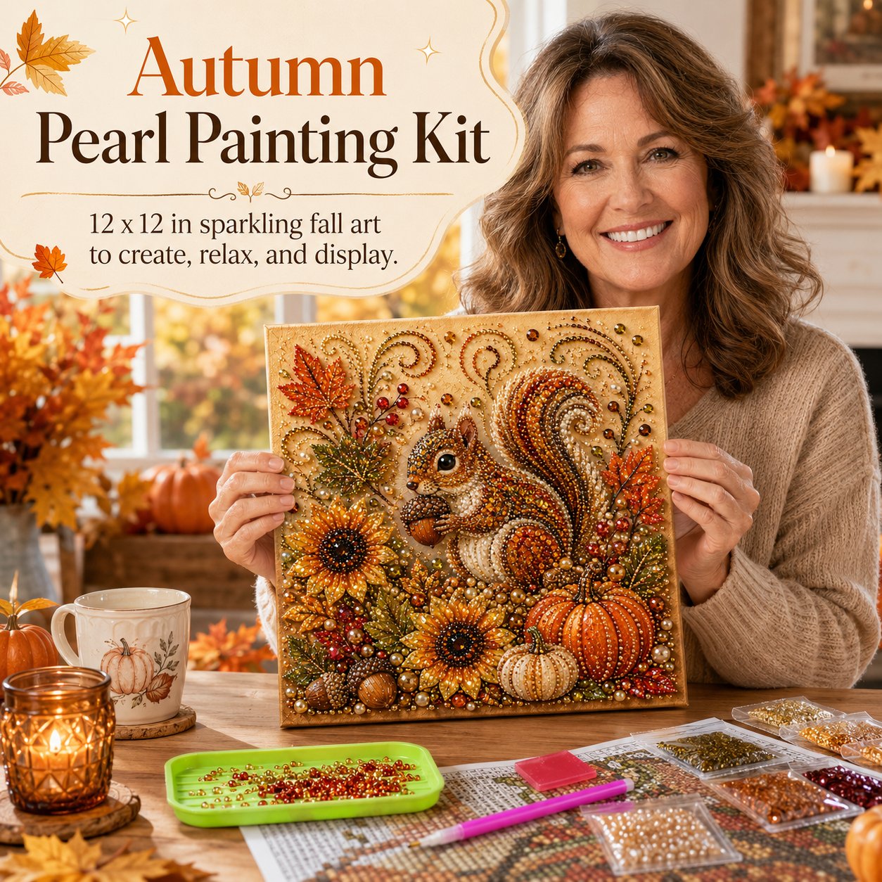🍂💎 Kit per dipingere con le perle autunnali – Un rilassante progetto fai da te per creare scintillanti opere d'arte autunnali 🖌️