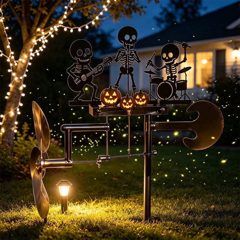 ⚡️🔥Ultimo giorno con il 50% di sconto⚡️Girandola cinetica in metallo a forma di batterista scheletrico di Hallowee