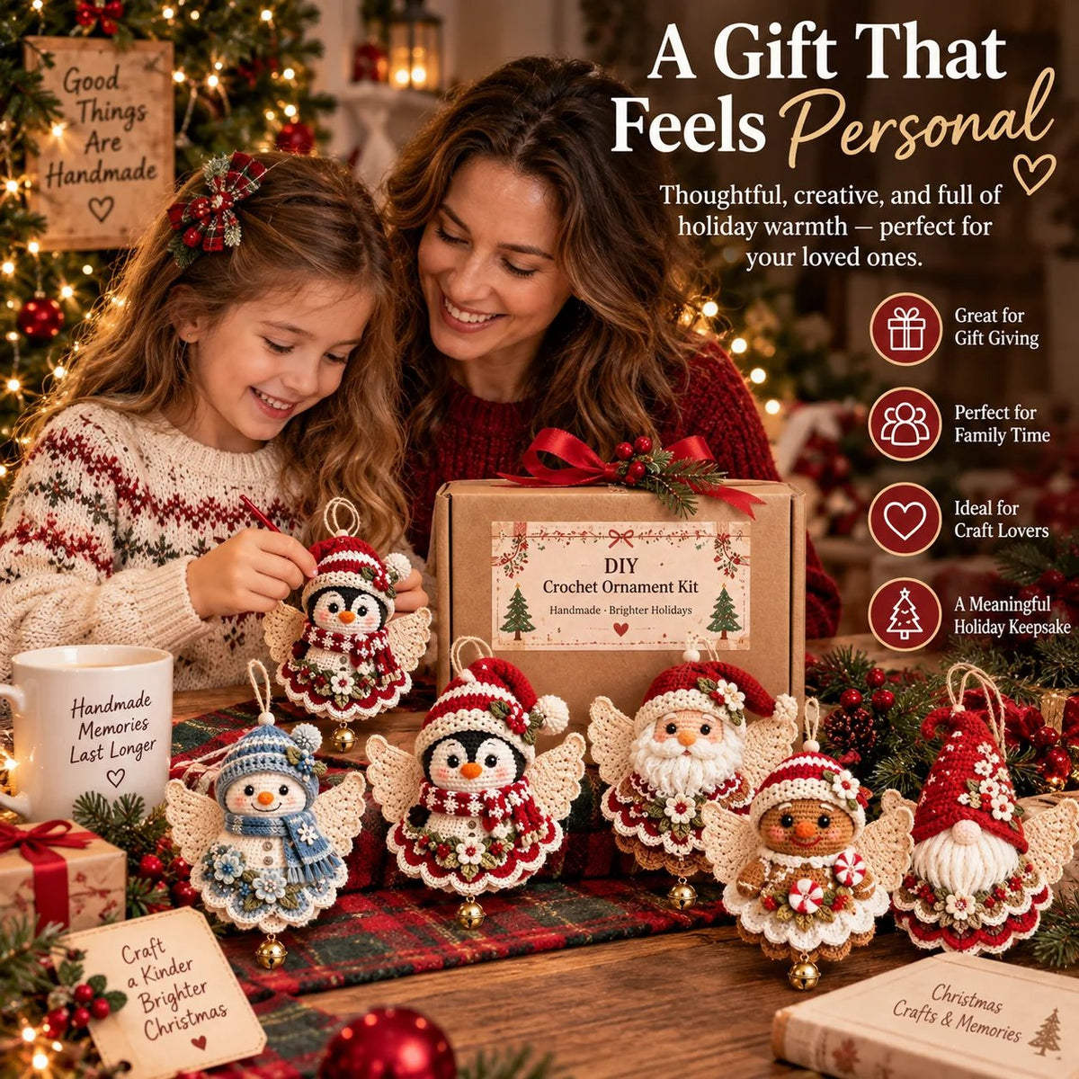 🎄 Kit fai da te per realizzare un angelo natalizio all’uncinetto come decorazione natalizia – Realizzalo tu stesso, appendilo e custodiscilo con cura