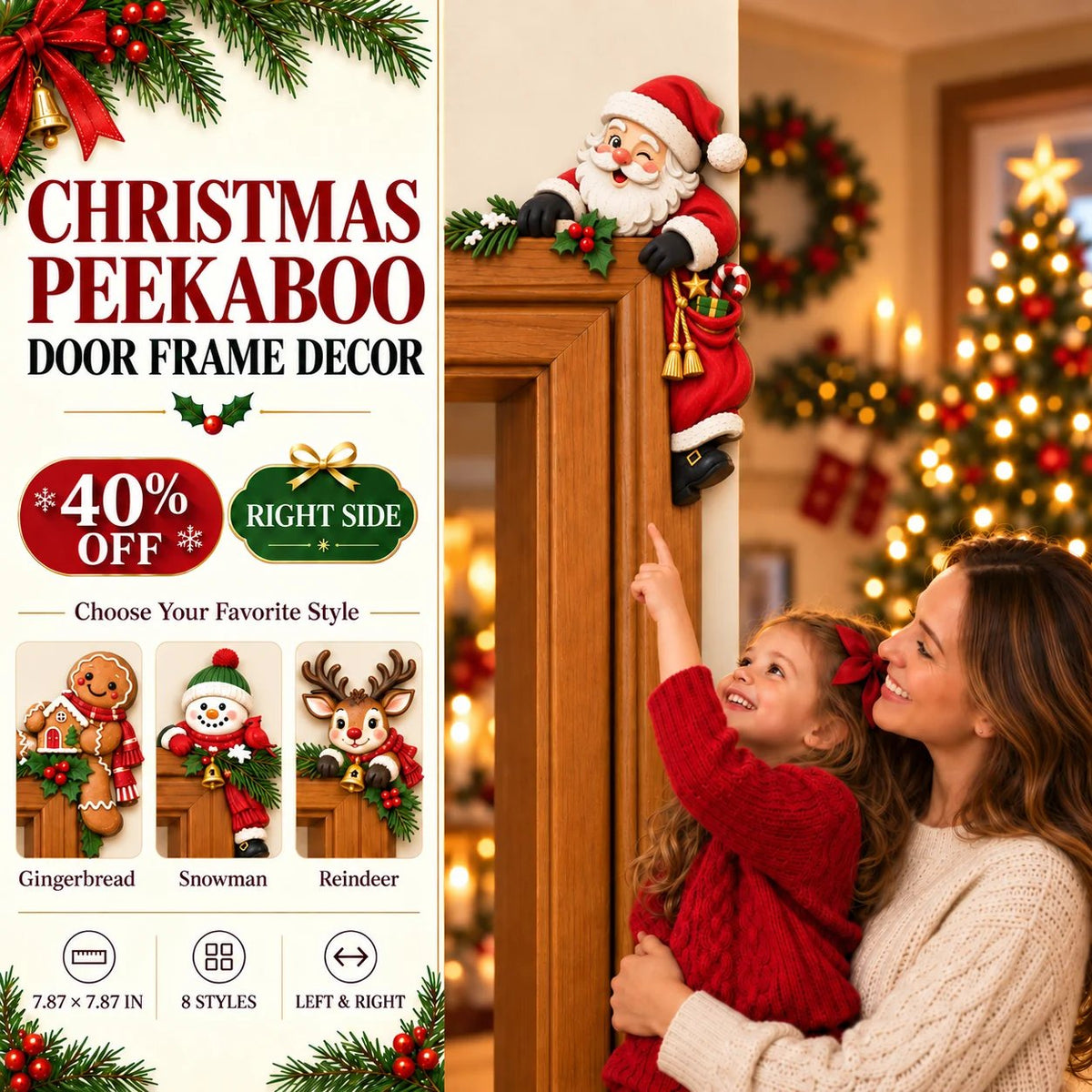 ⏰ULTIMO GIORNO: SCONTO DEL 50% 🎅Decorazione angolare per telaio della porta “Peekaboo” natalizi