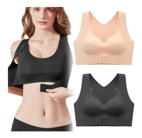 Reggiseno posturale senza ferretto con chiusura frontale e spalline incrociate sulla schien