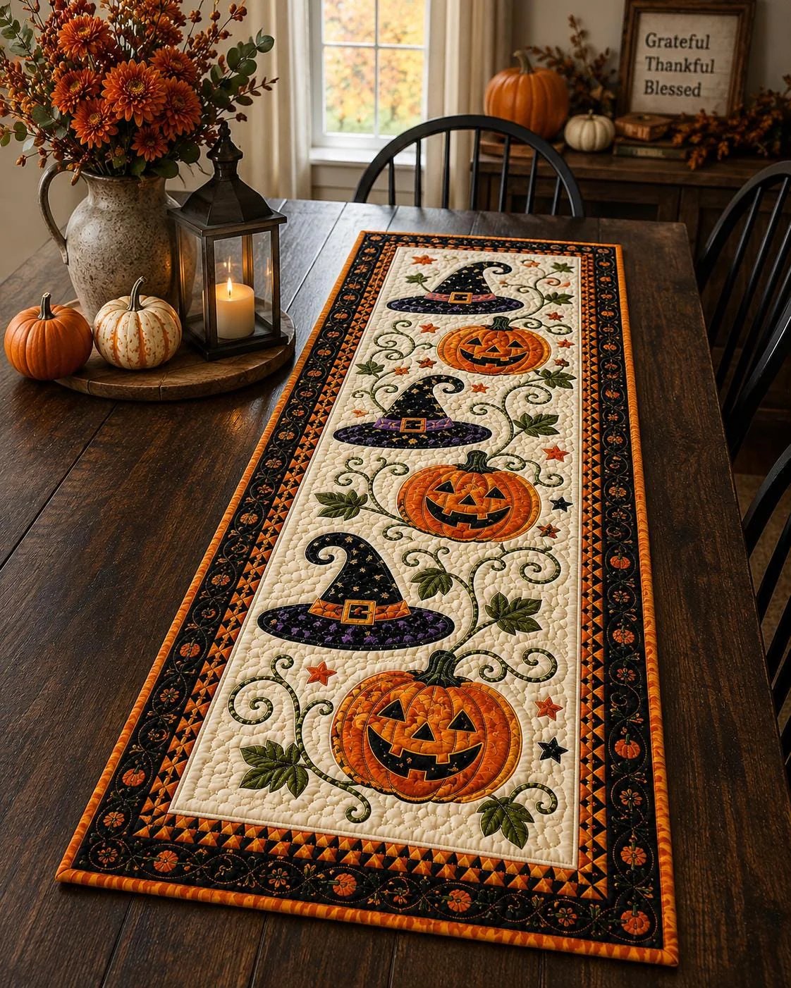 🎃 Runner da tavola trapuntato per Halloween – Una decorazione autunnale accogliente in pochi second