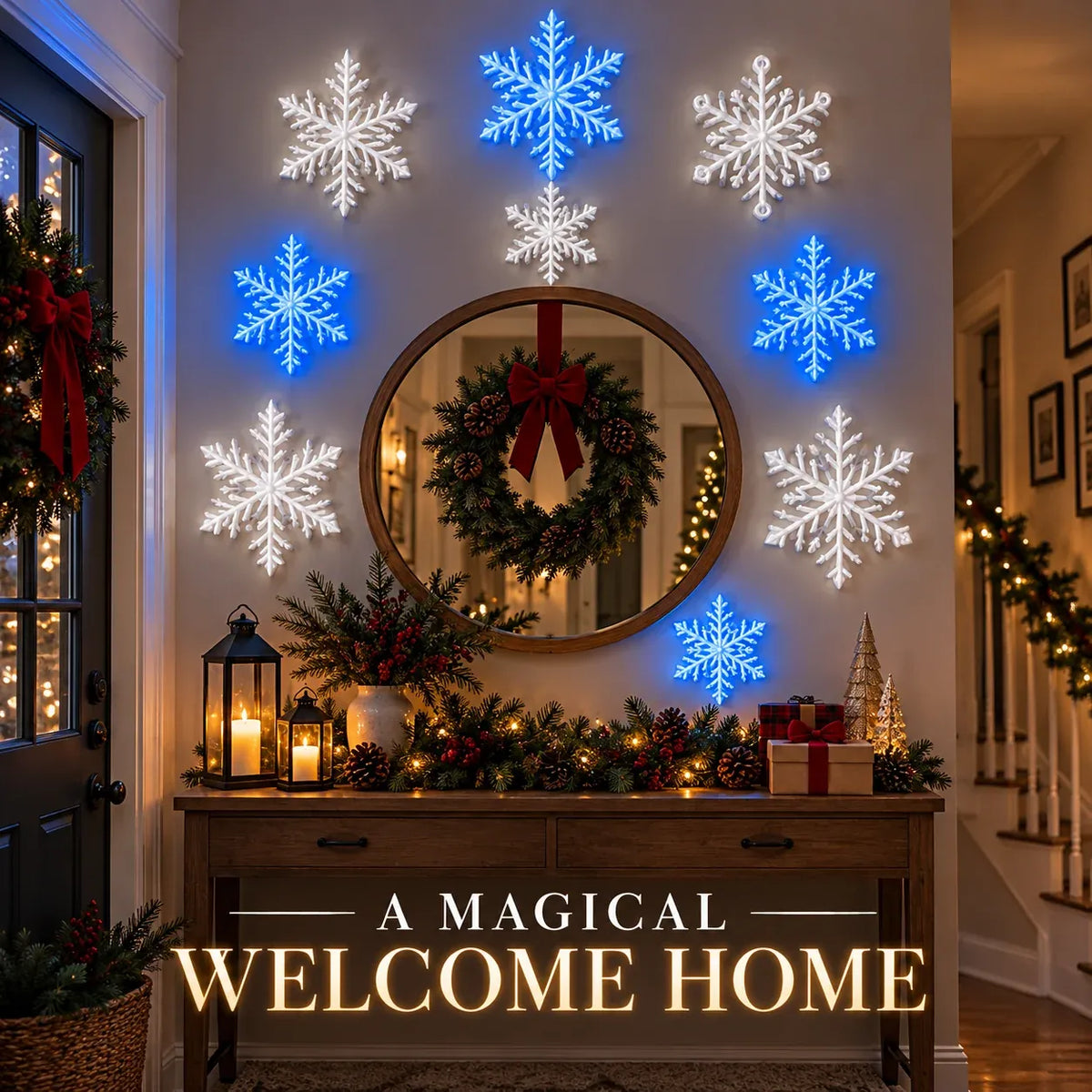 ❄️ Lampade da parete a LED a forma di fiocco di neve | Decorazioni natalizie 3D a forma di fiocco di neve | Set da 12, 24 e 36 fiocchi di neve | Luce blu e bianca + telecomando