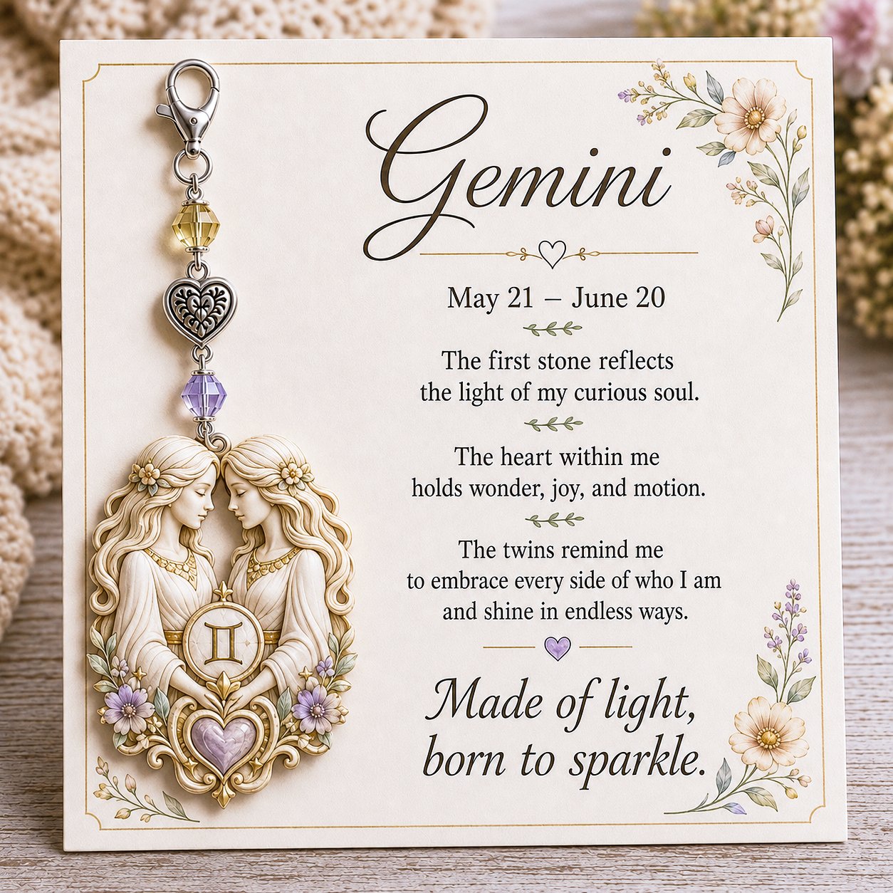 12 ciondoli con pietre natali dei segni zodiacali e biglietto ricordo | Regalo di compleanno a tema astrologia per le