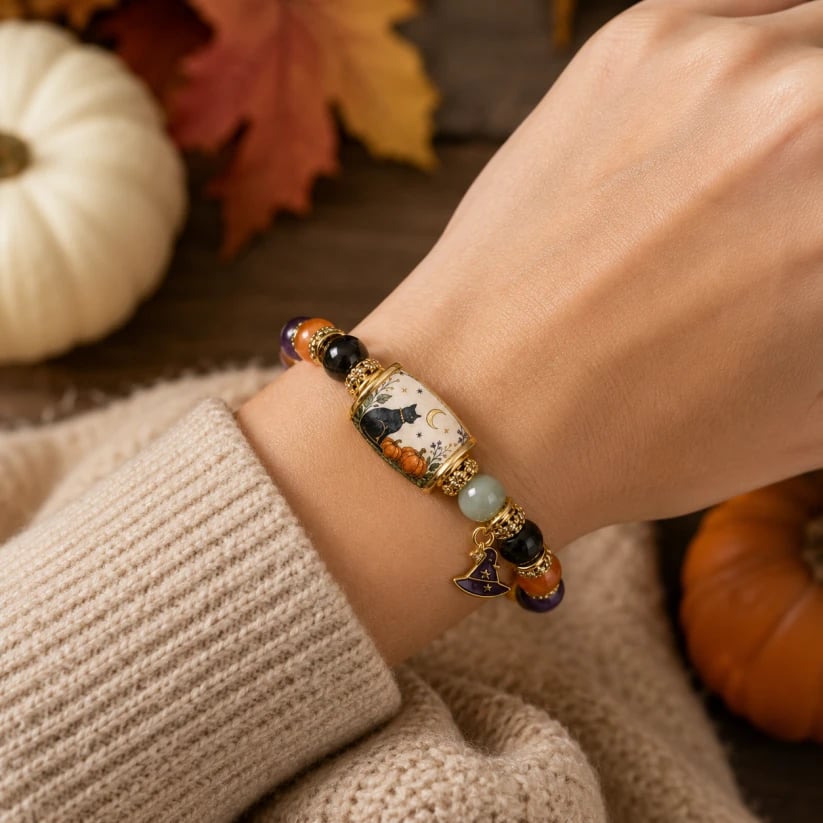 🔥ULTIMO GIORNO: SCONTO DEL 50% - 🎃Set regalo in edizione limitata per Halloween 2026: braccialetto con perline a forma di gatto nero e zucca