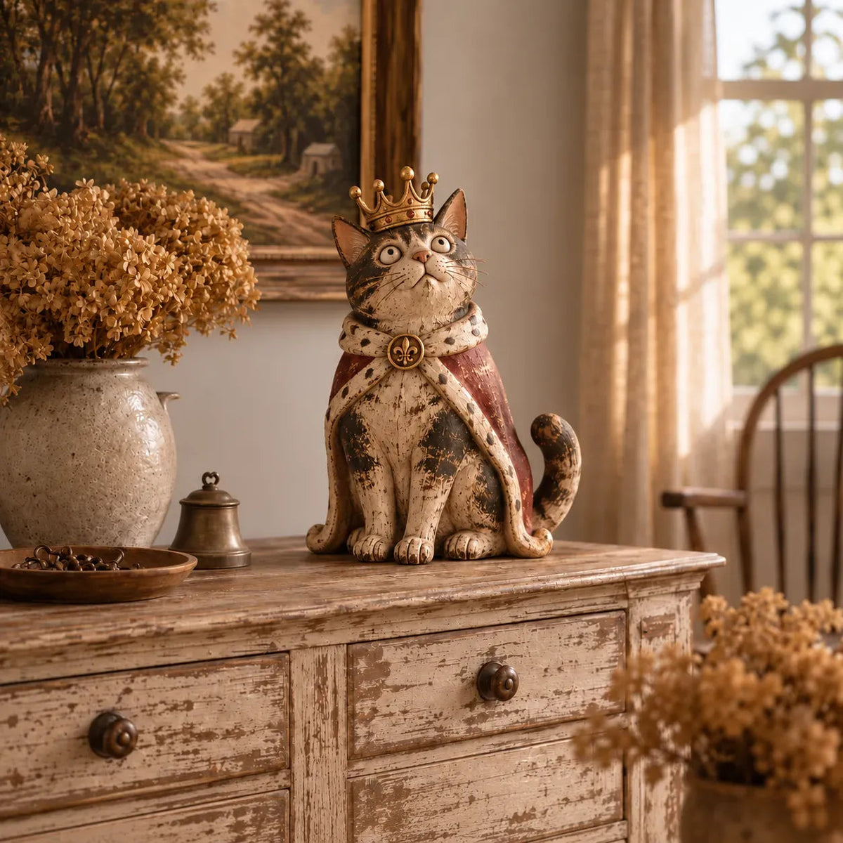 👑 Figurine della Corte dei Gatti Medievale | 5 personaggi reali di ispirazione vintage per mensole, mensole del camino e collezionisti di gatti 🐈