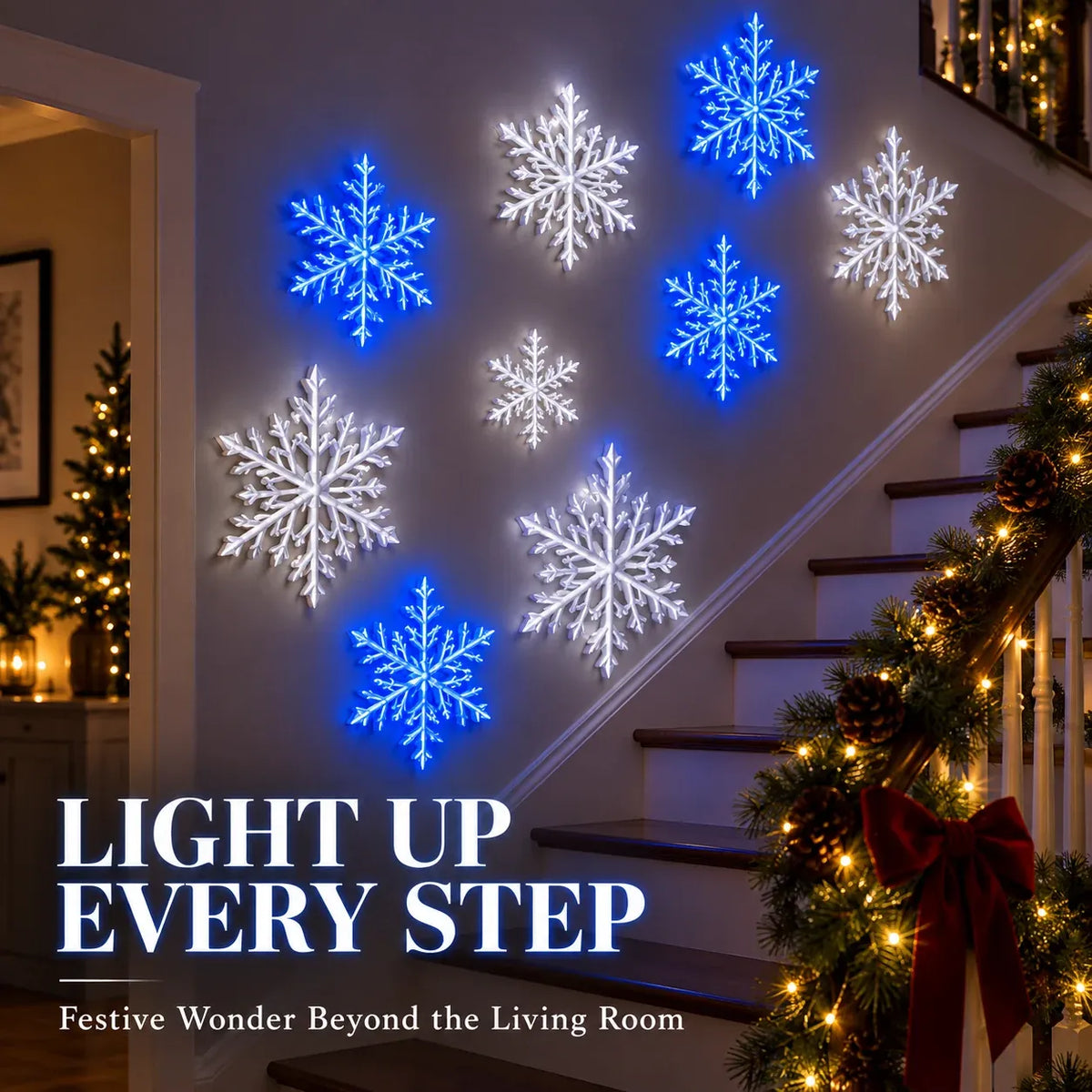 ❄️ Lampade da parete a LED a forma di fiocco di neve | Decorazioni natalizie 3D a forma di fiocco di neve | Set da 12, 24 e 36 fiocchi di neve | Luce blu e bianca + telecomando