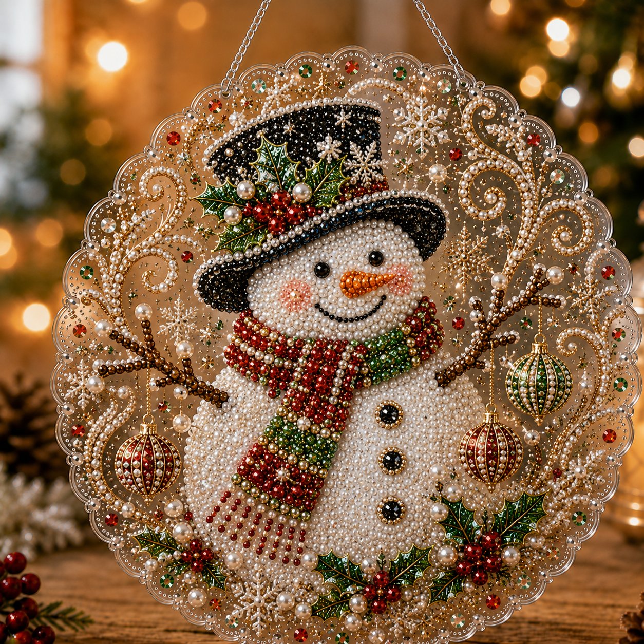 🎄Kit per decorazioni natalizie da appendere in stile Diamond Art con perline perlacee | Tela di lusso floccata con perline perlacee resistenti ai graffi e che non sbiadiscono – Decorazioni natalizie fai da te da appendere, realizzate a mano 🎅💎