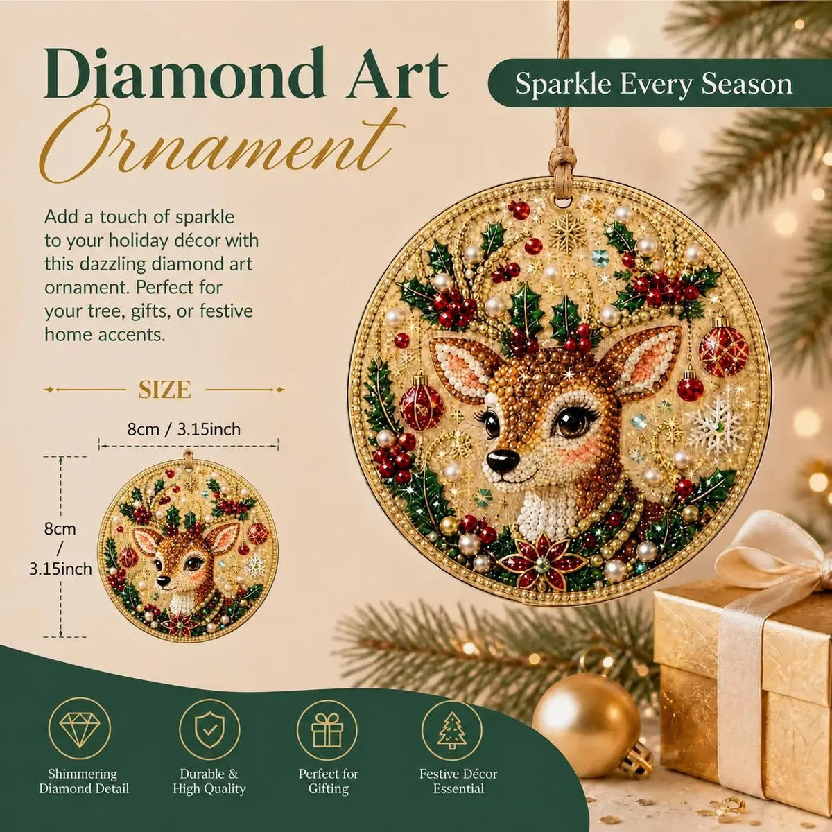 Kit fai da te per decorazioni natalizie con tecnica “diamond painting” – Decorazioni artigianali da appendere all'albero di Natal