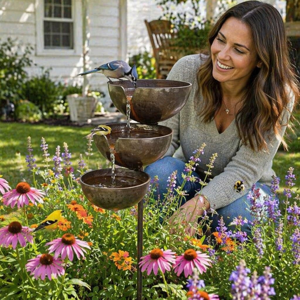 🔥Offerta speciale: 50% di sconto🔥Dai nuova vita al tuo giardino – Una tranquilla vaschetta per uccelli a cascata che raccoglie l'acqua piovana, per accogliere la fauna selvatica del giardino🌿