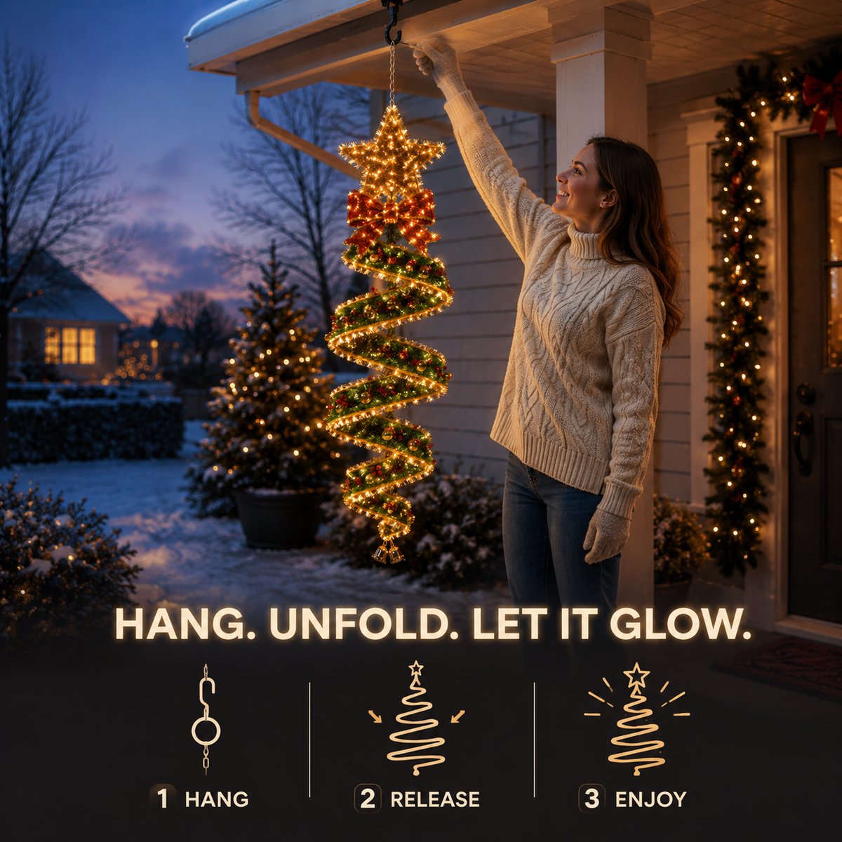 🎄Collezione di luci LED a spirale da appendere “Magia di Natale”