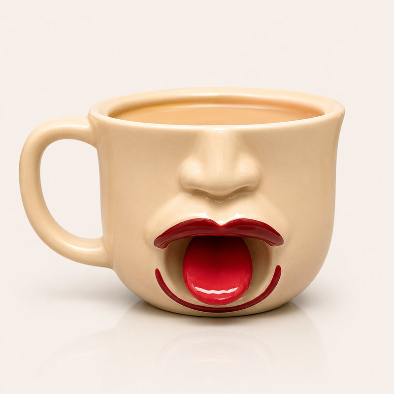 Tazza in ceramica con motivo astratto e originale raffigurante una lingua