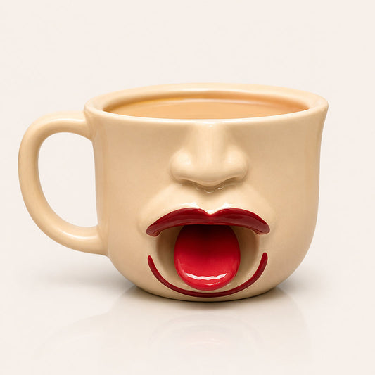 Tazza in ceramica con motivo astratto e originale raffigurante una lingua