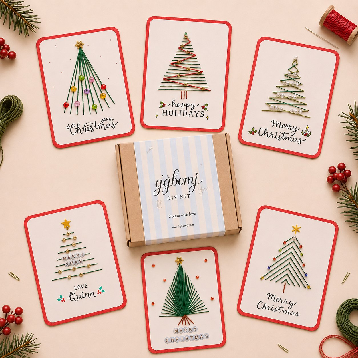 🎄🧵Kit fai da te per biglietti di auguri natalizi con la tecnica dello string art