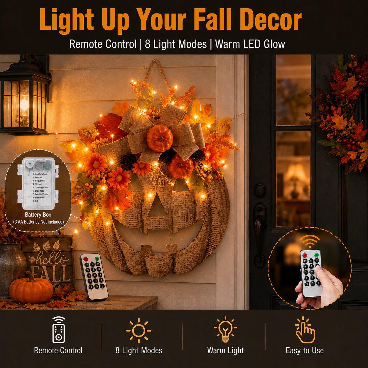 🎃✨ Ghirlanda di zucche in tela di juta illuminata