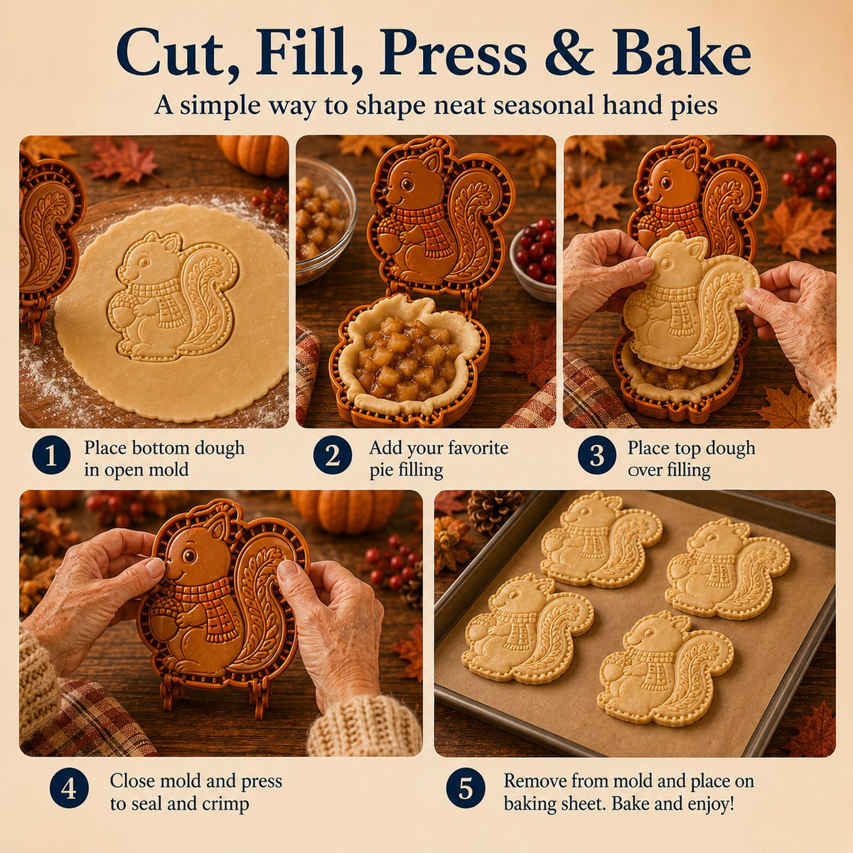 🍂 Collezione di 8 stampi per mini torte autunnali | Stampi riutilizzabili con motivi in rilievo per realizzare forme dettagliate di gufo, volpe, tacchino, zucca, ghianda e altro ancora 🍂✨