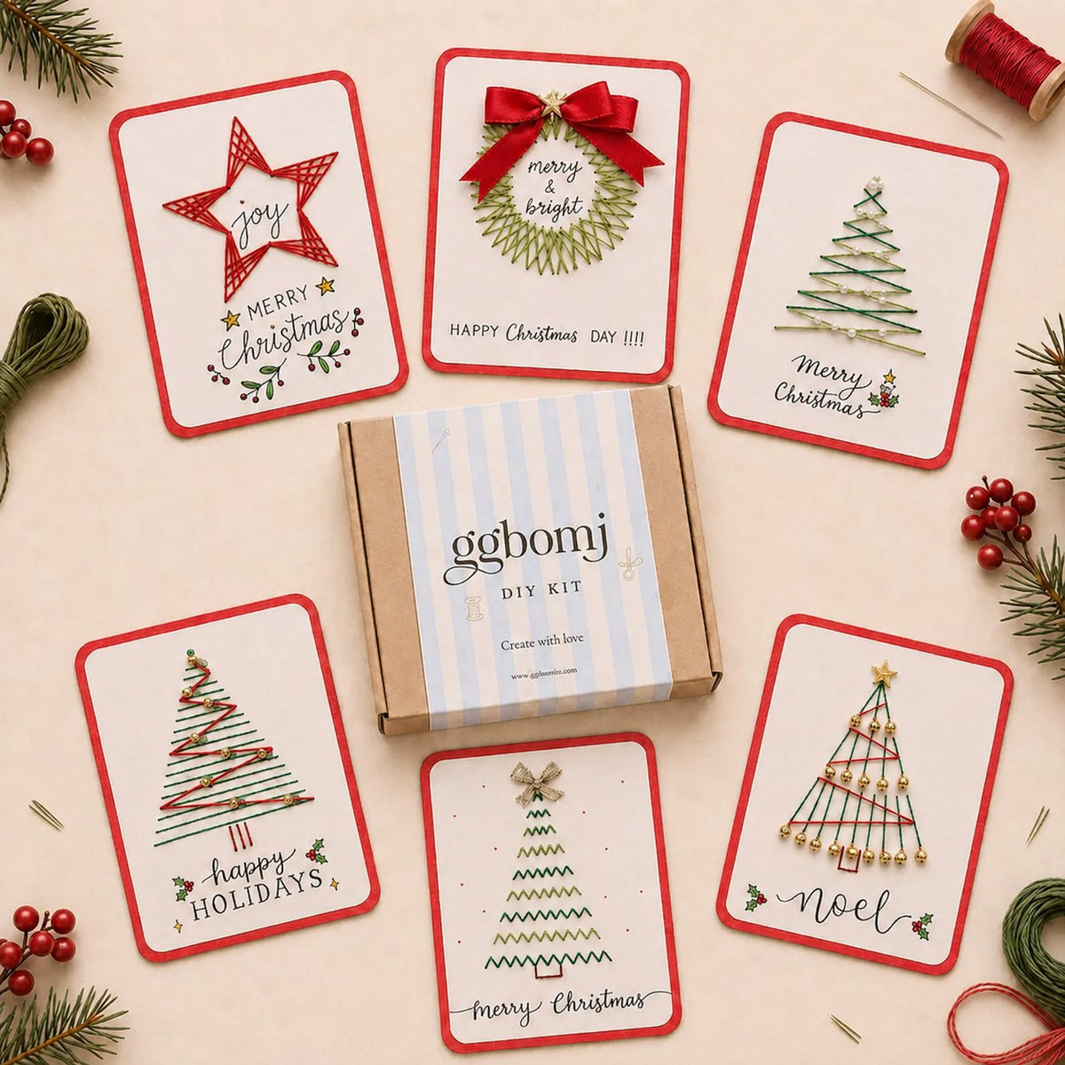 🎄🧵Kit fai da te per biglietti di auguri natalizi con la tecnica dello string art