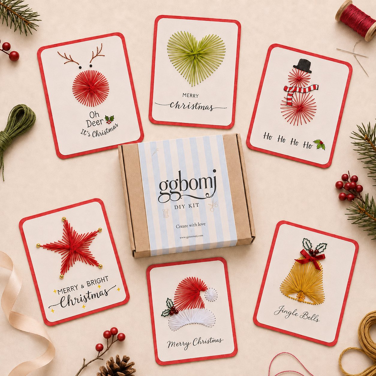 🎄🧵Kit fai da te per biglietti di auguri natalizi con la tecnica dello string art