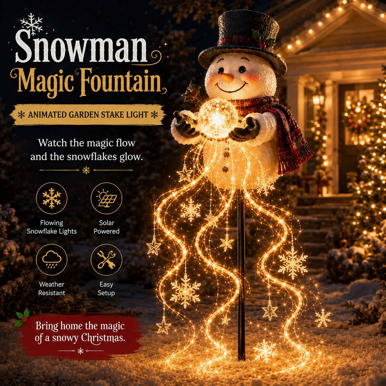 🎄SCONTO DEL 49%🎄 Snowman Magic Fountain™ - Luci natalizie da giardino a LED con fiocchi di neve danzanti❄️