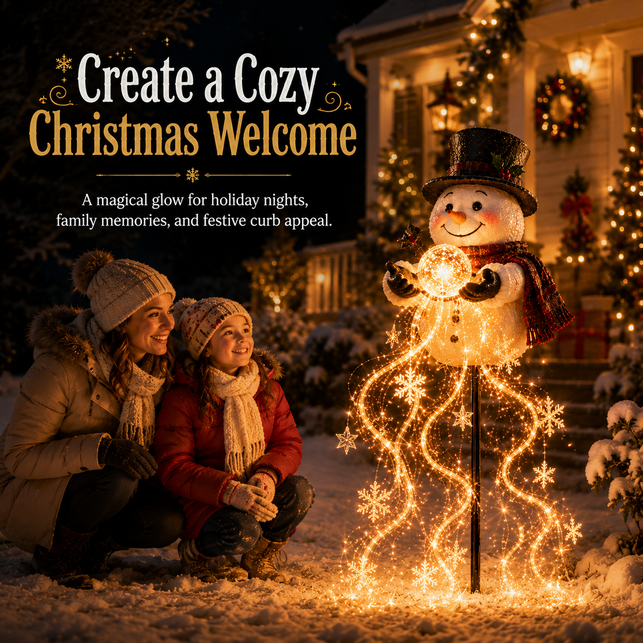 🎄SCONTO DEL 49%🎄 Snowman Magic Fountain™ - Luci natalizie da giardino a LED con fiocchi di neve danzanti❄️