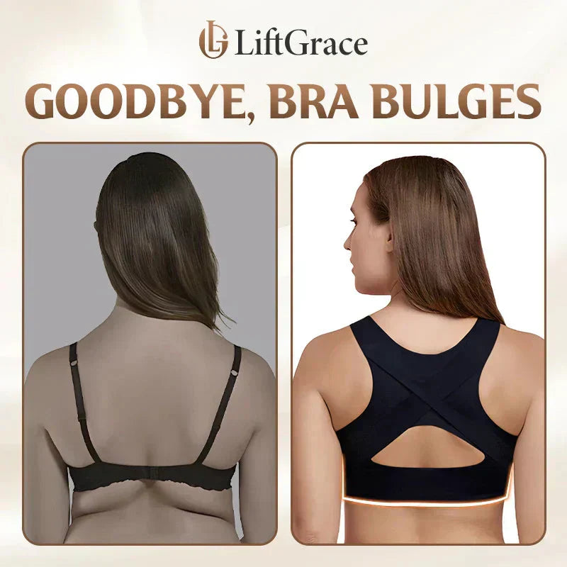 Reggiseno posturale senza ferretto con chiusura frontale e spalline incrociate sulla schien