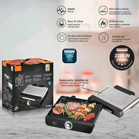 ⏳ Offerta speciale a tempo limitato ⏰ Griglia da interno senza fumo da 2200 W con piastra antiaderente 🥩