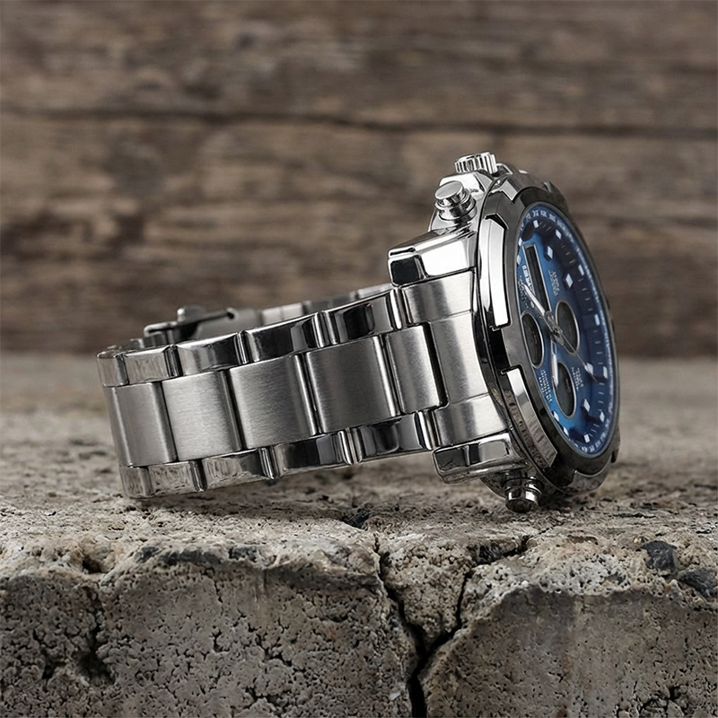 Orologio da polso impermeabile da uomo – Acciaio inossidabile, analogico-digitale, resistente agli urti e dal design robust