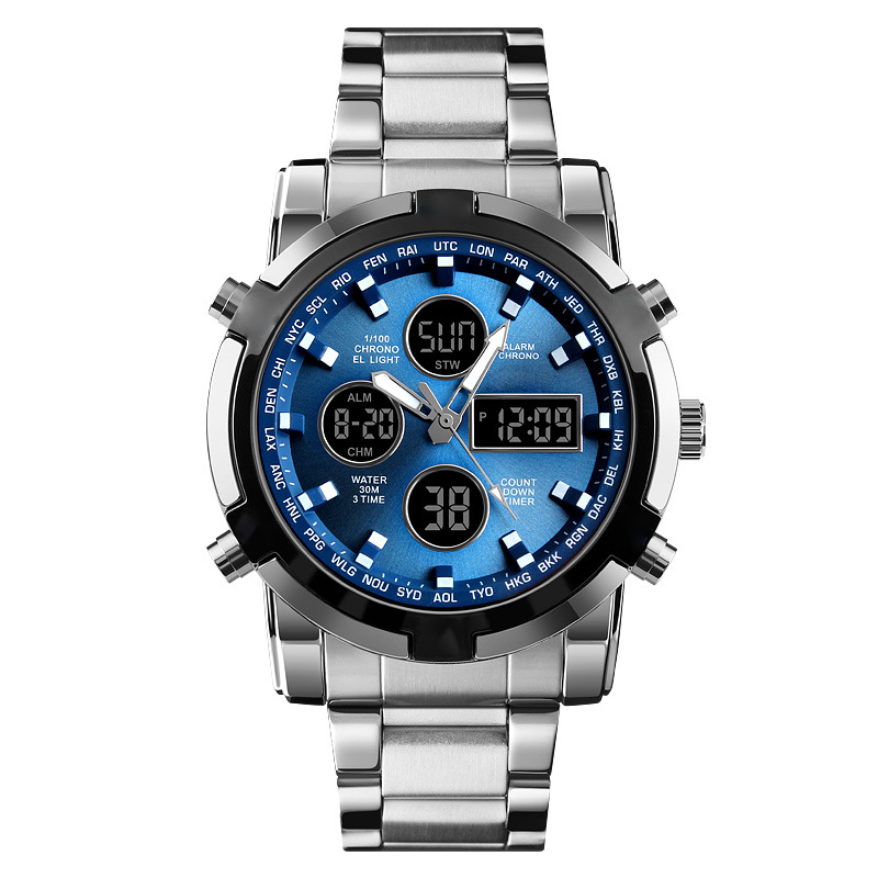 Orologio da polso impermeabile da uomo – Acciaio inossidabile, analogico-digitale, resistente agli urti e dal design robust
