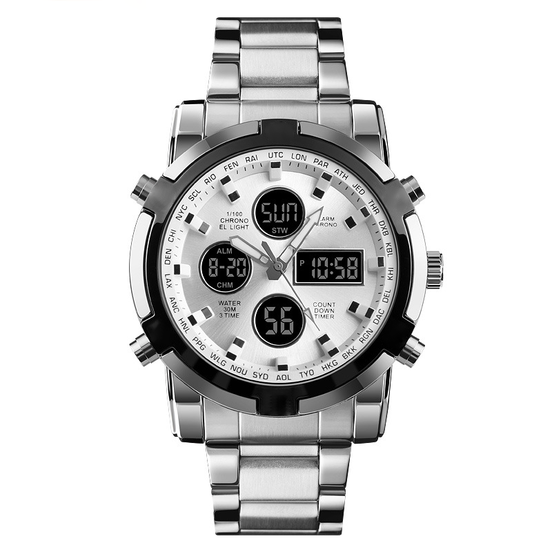 Orologio da polso impermeabile da uomo – Acciaio inossidabile, analogico-digitale, resistente agli urti e dal design robust