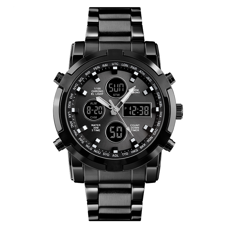 Orologio da polso impermeabile da uomo – Acciaio inossidabile, analogico-digitale, resistente agli urti e dal design robust